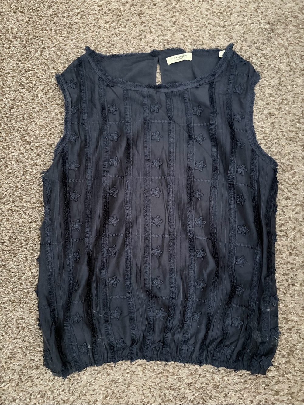 Max Studio Navy Embroidered Sleeveless Shell